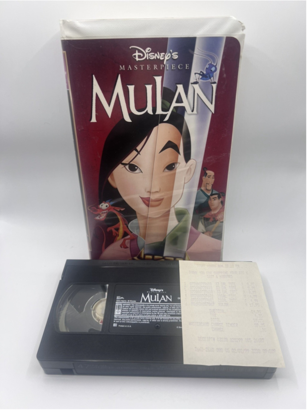 Disney Mulan VHS w/ Original 1999 Kmart Receipt Video Movie Masterpiece Edition
